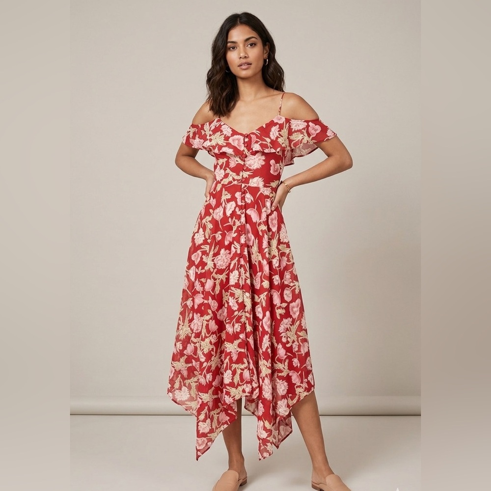 Topshop Red Floral‎ High Low Dress Size 4